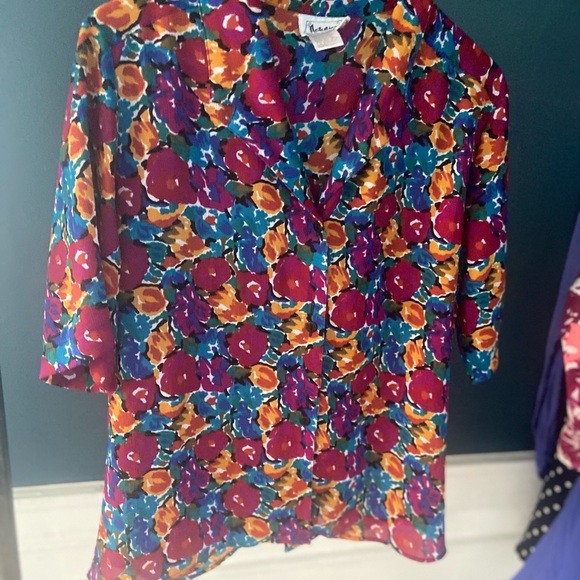 Vintage 80s Notations Short Sleeve Floral Button Up Blouse - Picture 2 of 6